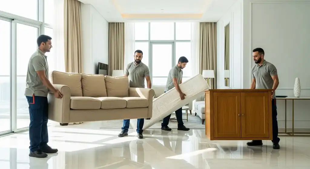 Professionals removing junk from a home
