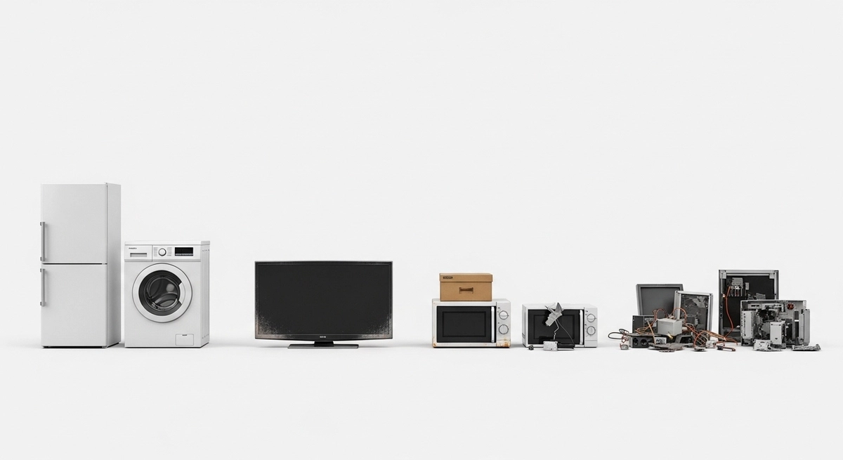 Appliances and electronics separated based on condition after junk removal